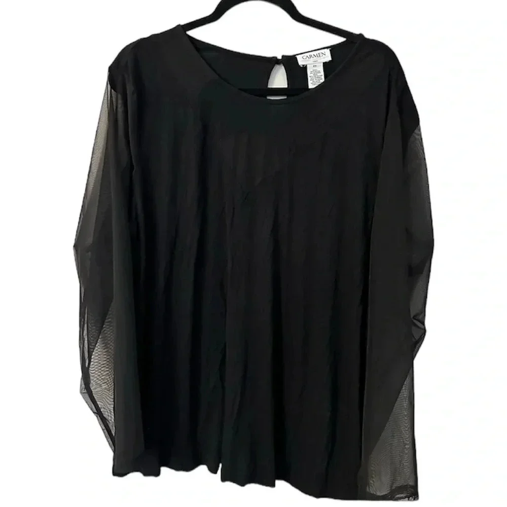 Carmen Marc Valvo Women's Black Lace/Sheer Arms and Chest Details Size 2X GUC - Picture 1 of 7